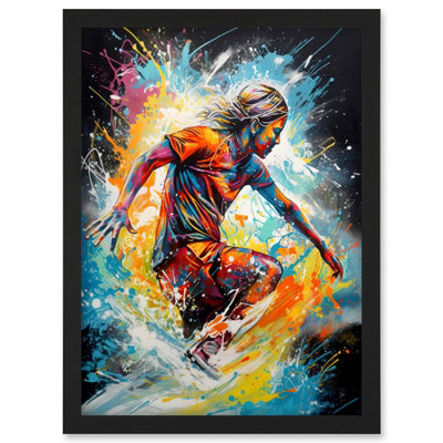 Artery8 Surfer Surfing On Splatter Paint Crashing Waves Wall Art PrintA4 Size from B&Q
