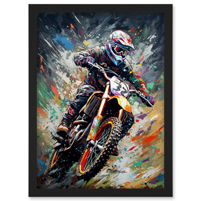 Artery8 Motocross Race Action Shot Paint Splat Portrait Wall Art PrintA4 Size