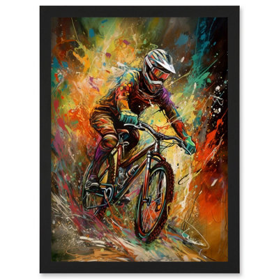 Artery8 Mountain Biker Paint Splat Portrait Action Shot Wall Art PrintA4 Size