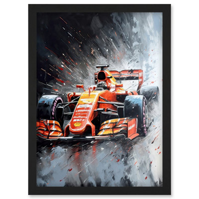Artery8 Race Car And Driver Grand Prix Orange And Grey Wall Art PrintA4 Size from B&Q