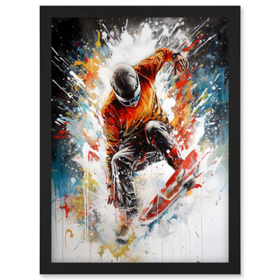 Artery8 Extreme Sports Snowboarding Paint Splat Portrait Wall Art PrintA4 Size from B&Q