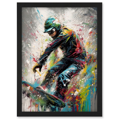 Artery8 Snowboarding Extreme Sport Athlete Paint Splat Wall Art PrintA4 Size
