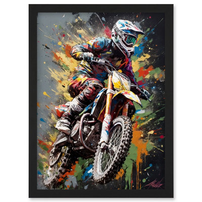 Artery8 Dirt Bike Sport Splatter Paint Motocross Rider Wall Art PrintA4 Size from B&Q