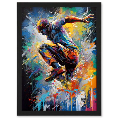 Artery8 Parkour Paint Splat Portrait Jump Action Shot Wall Art PrintA4 Size