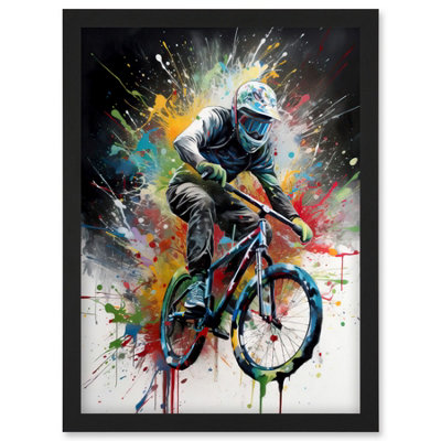 Artery8 Mountain Biking Extreme Sport Paint Splat Portrait Wall Art PrintA4 Size