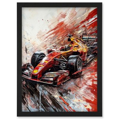 Artery8 Grand Prix Red Race Car Action Shot Paint Splat Wall Art PrintA4 Size from B&Q