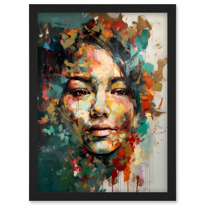 Artery8 Sad Young Woman Face Beauty Portrait Multicoloured Wall Art PrintA4 Size from B&Q