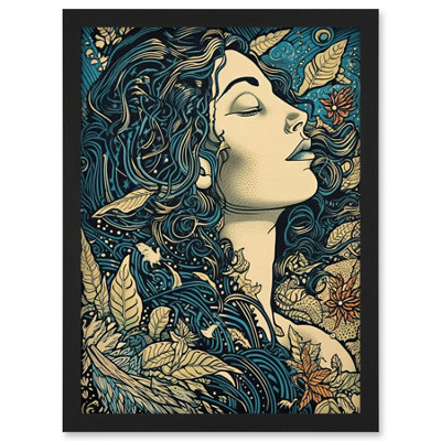 Artery8 Mother Nature Modern Boho Art Nouveau Linocut Wall Art PrintA4 Size from B&Q