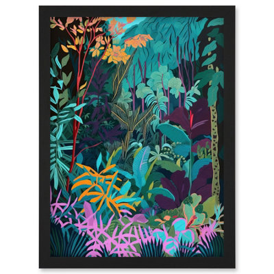 Artery8 Tropical Jungle Forest Vibrant Colour Illustration Wall Art PrintA4 Size
