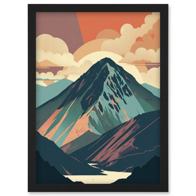 B&Q -  Mountain Hill Sunrise Boho Landscape Illustration Wall Art PrintA4 Size
