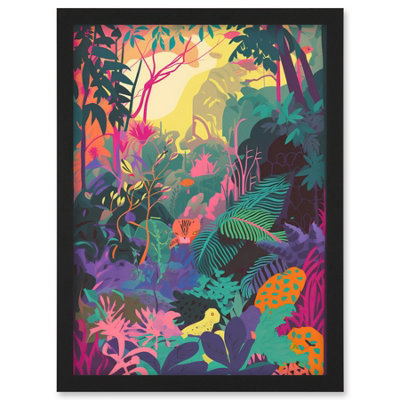Artery8 Vibrant Tropical Rainforest Sunrise Illustration Wall Art PrintA4 Size