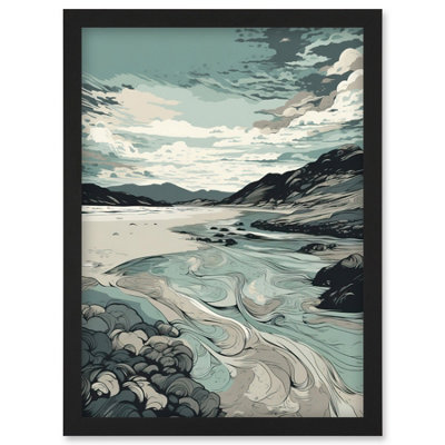 Artery8 Luskentyre Beach Coastal Landscape Illustration Wall Art PrintA4 Size from B&Q