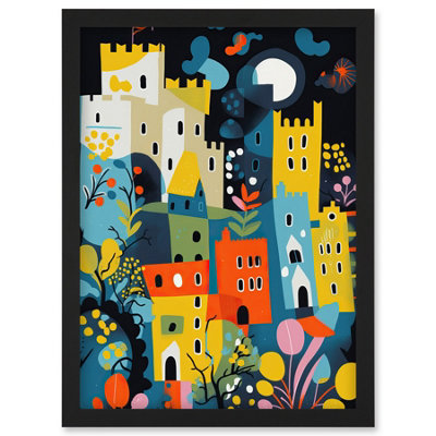 Artery8 Nottingham At Night Abstract Folk Art Cityscape Wall Art PrintA4 Size from B&Q