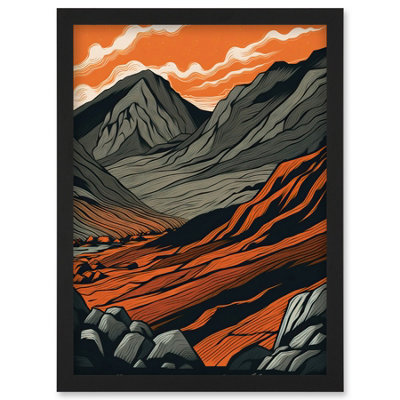 B&Q -  Scafell Pike Mountain Landscape In Amber And Grey Wall Art PrintA4 Size