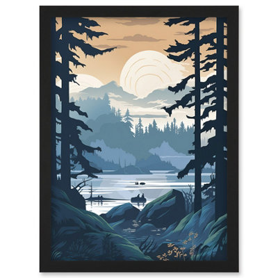 Artery8 Lake View In Rainforest Landscape Illustration Wall Art PrintA4 Size from B&Q