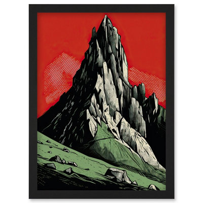 B&Q -  Tryfan Mountain Peak Bold Linocut Illustration Wall Art PrintA4 Size