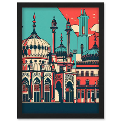 Artery8 Brighton's Royal Pavilion In Ivory Blue And Red Wall Art PrintA4 Size from B&Q