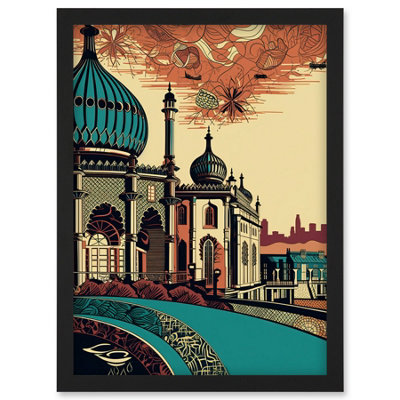 Artery8 Brighton City Royal Pavilion Ornate Illustration Wall Art PrintA4 Size from B&Q
