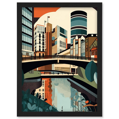 Artery8 Birmingham City Centre Canal Geometric Cityscape Wall Art PrintA4 Size from B&Q