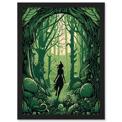 Artery8 Anthropomorphic Fox Silhouette Forest Art Nouveau Wall Art PrintA4 Size from B&Q