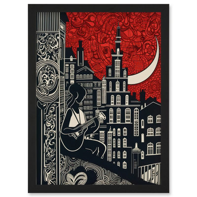 Artery8 Street Musician Guitarist In Edinburgh Cityscape Wall Art PrintA4 Size from B&Q