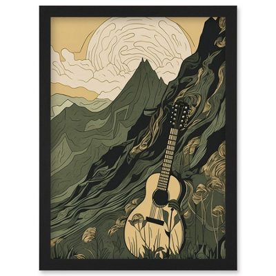 B&Q -  Guitar On Mountain Landscape Morning At Campsite Wall Art PrintA4 Size
