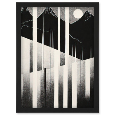 Artery8 Abstract Mountain Landscape Lake Sunrise Linocut Wall Art PrintA4 Size from B&Q