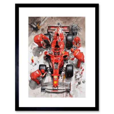 Artery8 Wall Art Print Grand Prix Race Car Wheel Change Aerial Shot Artwork Framed 9X7 Inch from B&Q