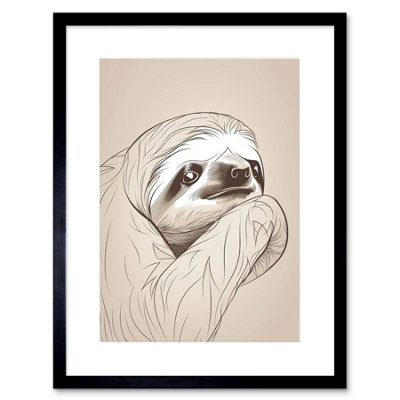B&Q -  Wall Art Print Sloth Line Drawing With Highlights Artwork Framed 9X7 Inch