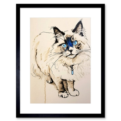 Artery8 Wall Art Print Blue Point Ragdoll Cat Sketch Drawing Portrait Artwork Framed 9X7 Inch from B&Q