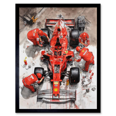 Artery8 Grand Prix Race Car Wheel Change Aerial Shot 12X16" Framed Wall Art Print from B&Q