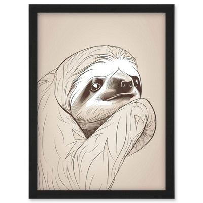 Artery8 Sloth Line Drawing Illustration With Highlights Wall Art PrintA4 Size from B&Q