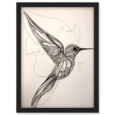 B&Q -  Humming Bird In Flight Line Drawing Portrait Wall Art PrintA4 Size