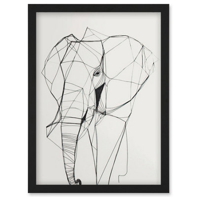 Artery8 Elephant Simple Polygon Line Drawing Illustration Wall Art PrintA4 Size from B&Q