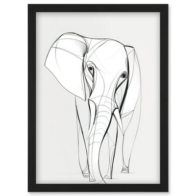 Artery8 Elephant Minimal Line Simple Drawing Illustration Wall Art PrintA4 Size from B&Q