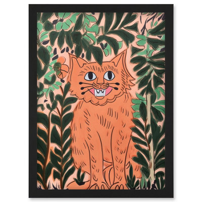 Artery8 Ginger Orange Tabby Cat In Plants Modern Folk Art Wall Art PrintA4 Size from B&Q
