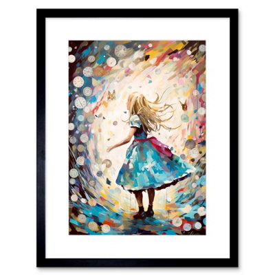 Artery8 Wall Art Print Alice In Wonderland Clocks Down The Rabbit Hole Artwork Framed 9X7 Inch from B&Q