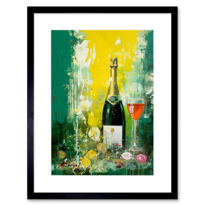 Artery8 Wall Art Print Bubbly Pink Champagne Sparkling Wine Celebration Artwork Framed 9X7 Inch from B&Q