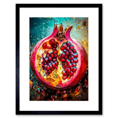 B&Q -  Wall Art Print Sliced Pomegranate Fruit Photorealistic Painting Artwork Framed 9X7 Inch