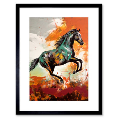 Artery8 Wall Art Print Wild Horse Galloping Across A Barren Landscape Artwork Framed 9X7 Inch from B&Q