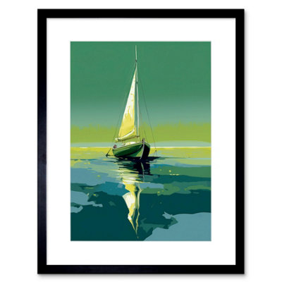 Artery8 Wall Art Print A Sailboat On A Calm Sea Under A Cloudless Sky Artwork Framed 9X7 Inch