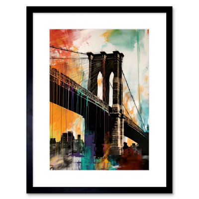Artery8 Wall Art Print Under The Brooklyn Bridge Multicoloured Cityscape Artwork Framed 9X7 Inch from B&Q