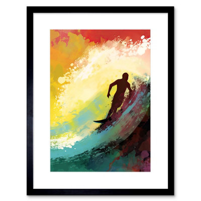 Artery8 Wall Art Print The Silhouette Of A Surfer Surfing On A Big Wave Artwork Framed 9X7 Inch from B&Q