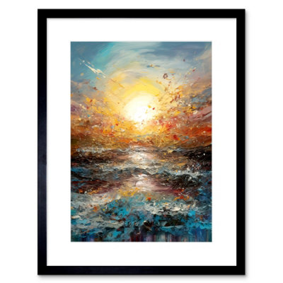 Artery8 Wall Art Print Sunrise At Sea Abstract Seascape Splatter Artwork Framed 9X7 Inch from B&Q