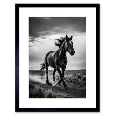 B&Q -  Wall Art Print Horse Galloping Desert Landscape Black And White Artwork Framed 9X7 Inch