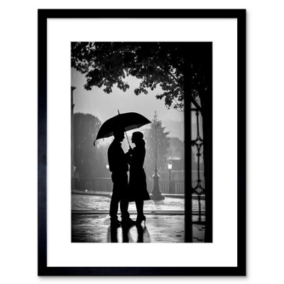 Artery8 Wall Art Print A Couple Under An Umbrella Black And White Photo Artwork Framed 9X7 Inch from B&Q