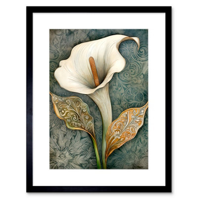 Artery8 Wall Art Print William Morris Style Art Nouveau Calla Lily Flower Artwork Framed 9X7 Inch from B&Q