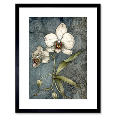 Artery8 Wall Art Print Orchid Flower Blooms Pastel Colour Art Nouveau Artwork Framed 9X7 Inch from B&Q