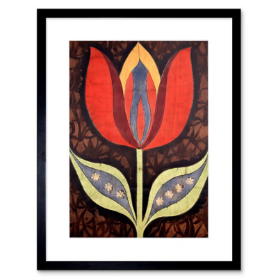 Artery8 Wall Art Print A Single Tulip Flower Batik Style Pattern Folk Artwork Framed 9X7 Inch from B&Q