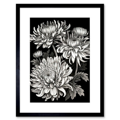 Artery8 Wall Art Print Detailed Black And White Chrysanthemum Flowers Artwork Framed 9X7 Inch from B&Q